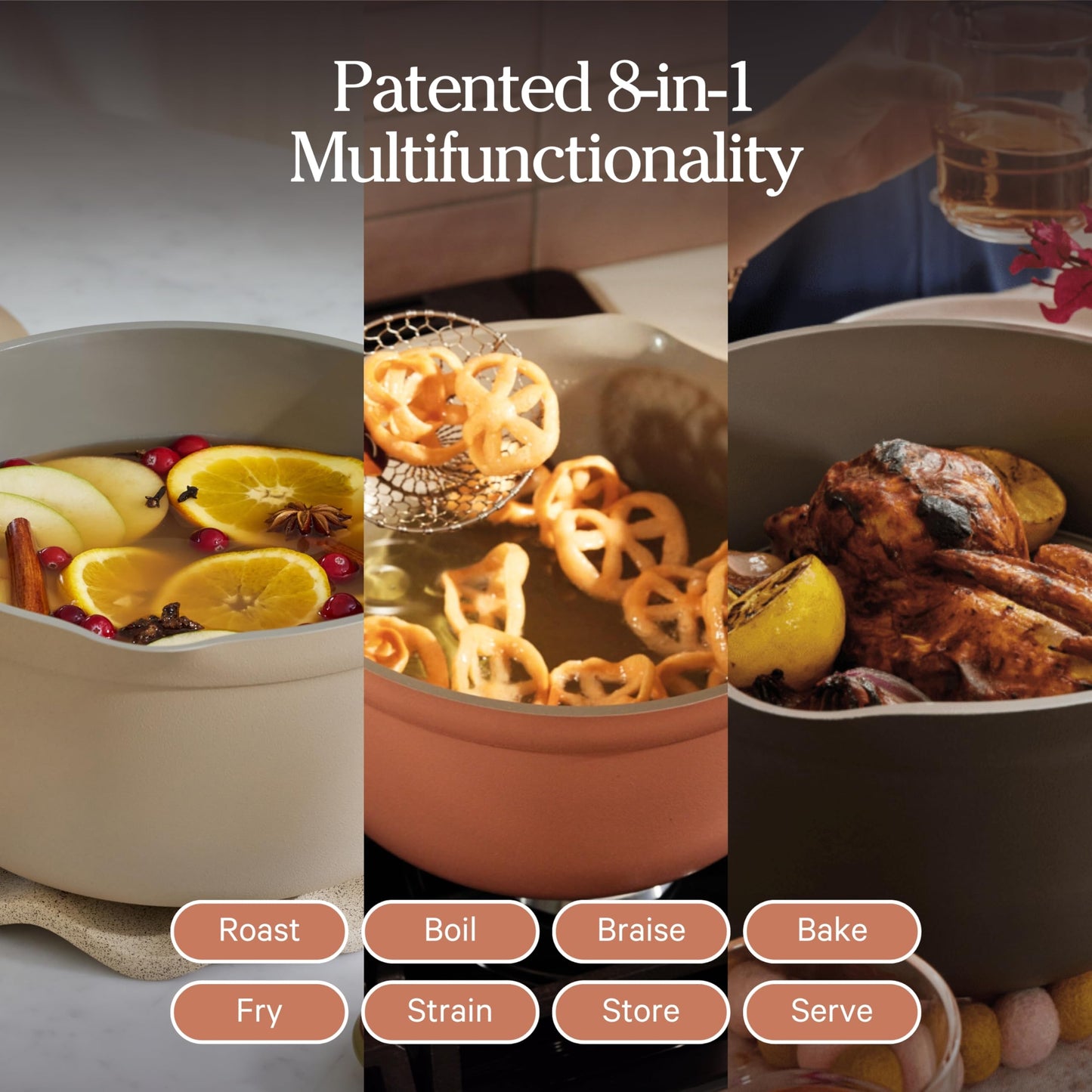 Our Place Perfect Pot | 5.5 Qt Ceramic Pot with Lid & Spatula | Patented 8-in-1, PFAS-Free Nonstick, Non-Toxic Cookware | Induction & Oven-Safe up to 450°F | Blue Salt
