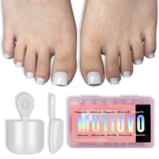 MUTIOVO Short Square Toe Nail Tips Pure Color MILKY WHITE, Soft Gel Full Cover Fake Toenails Extension Kit, 224 Pcs 16 Sizes, No Glue Included, Need Builder Gel & Top Coat for Salon & DIY Pedicure