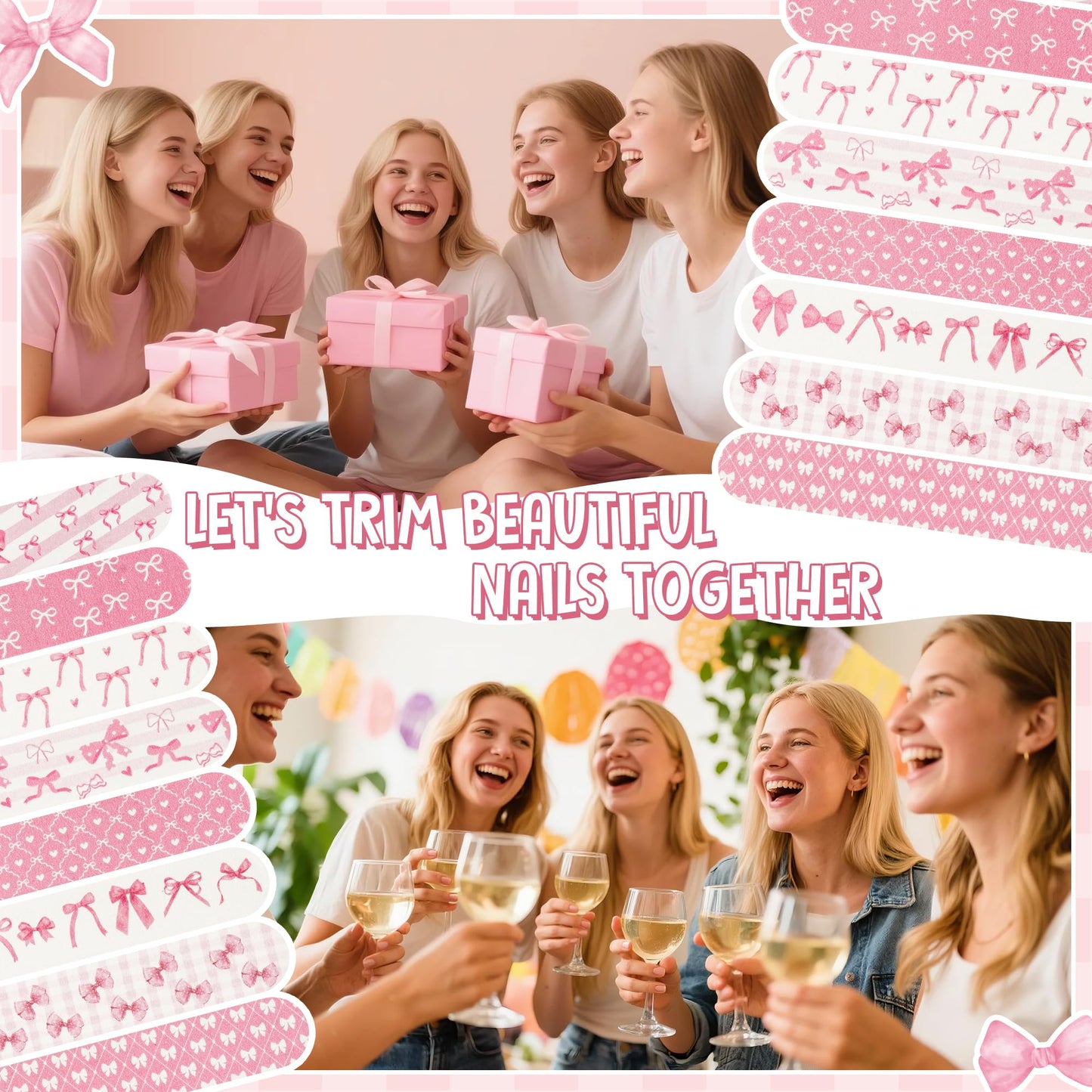 H1vojoxo Coquette Pink Bow Nail Files - 48pcs Coquette Pink Bow Double Sided Emery Boards for Girl’s Birthday Gifts Spa Party Emery Boards for Women Employee Coworkers Staff Wedding Party Nail Files