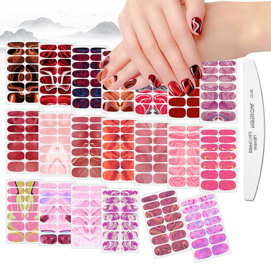 JERCLITY 280 Pieces 20 Sheets Full Wrap Marbling Nail Polish Strips Self-Adhesive Stickers With File for Women (Pink Series)