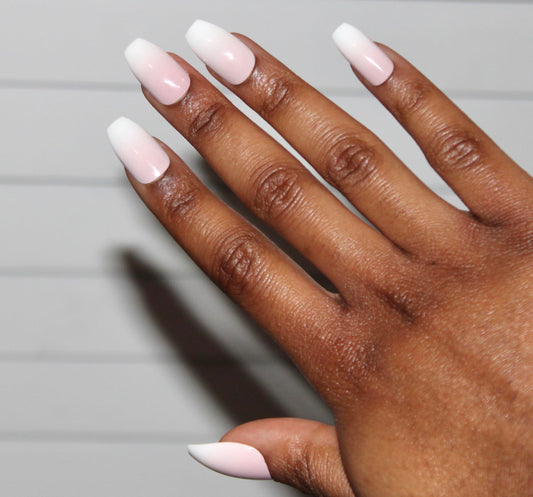 The Beauty Palace Fade Pink White Ombre Coffin Press On Nails – 24pcs Long Glossy Fake Nails with Glue, Adhesive Tabs, Nail File, Cuticle Pusher & Alcohol Pad