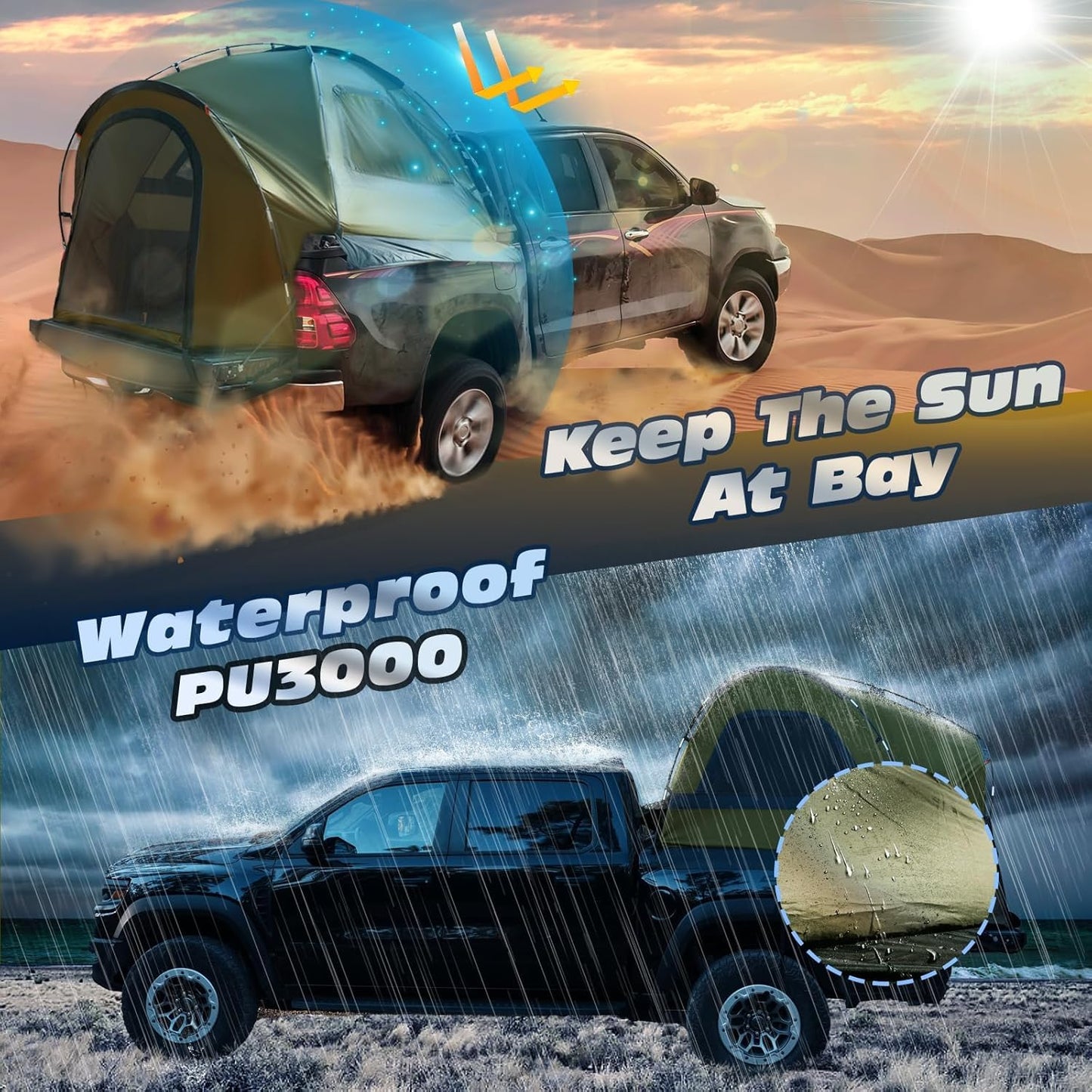 Truck Bed Tent, Waterproof PU3000mm Pickup Truck Tent for Camping 5.0-5.4 Ft Bed, 2-3 Person Sleeping Truck Tent, Portable for Car Camping