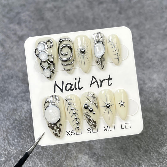 Handmade Press On Nails Almond Pink Homemade Press On Nails French Tip With 3D Design Fake Nail Art For Women M
