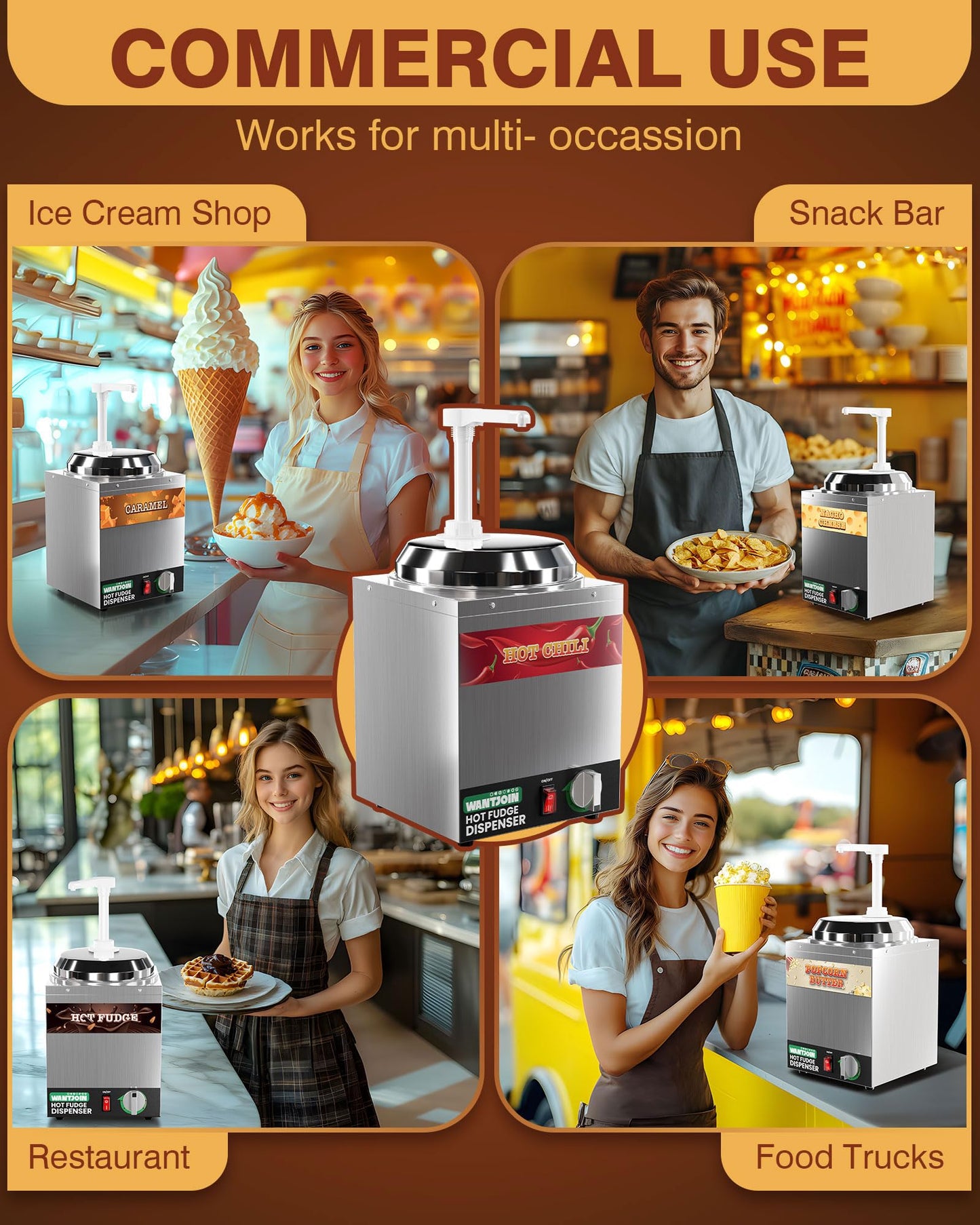 WantJoin Nacho Cheese Dispenser with Pump,2.8Qt Nacho Cheese Warmer,Stainless Steel Hot Fudge Warmer W/5-Level Temperature Adjustment,Commercial Hot Fudge Dispenser for Hot Fudge Cheese Caramel