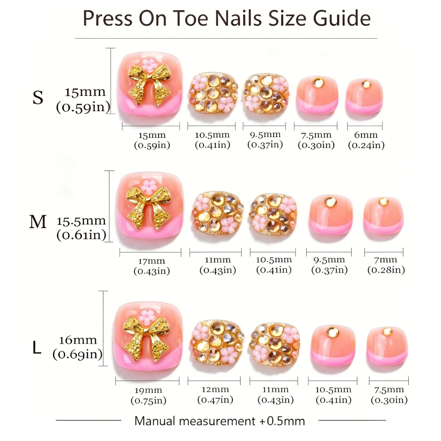 IntoVibes 10 Pieces Handmade Luxury Press On Toenails With Petal And Rde Bling Rhinestones, Full Cover, Press On Nails Stick On Toe Nails For Women Manicure, Acrylic Fake Toe Nails (L)