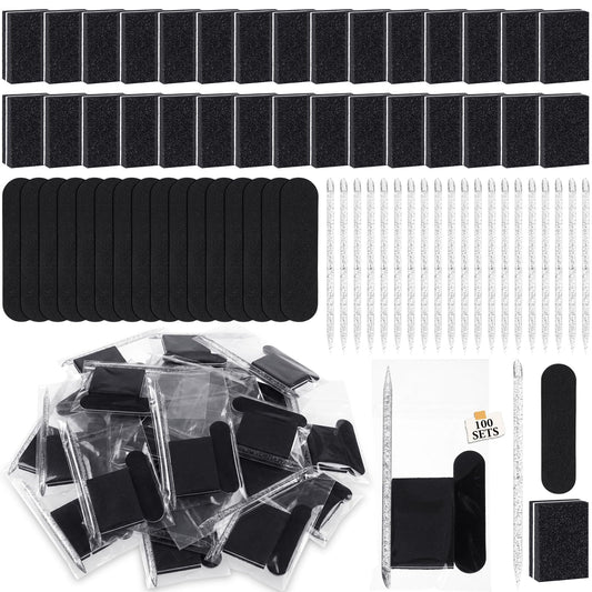 Lanties 100 Sets Disposable Manicure Kit Individually Package Nail Tech Must Haves Pedicure Set with Mini Nail File Buffer Cuticle Stick Tool for Salon Home Gifts