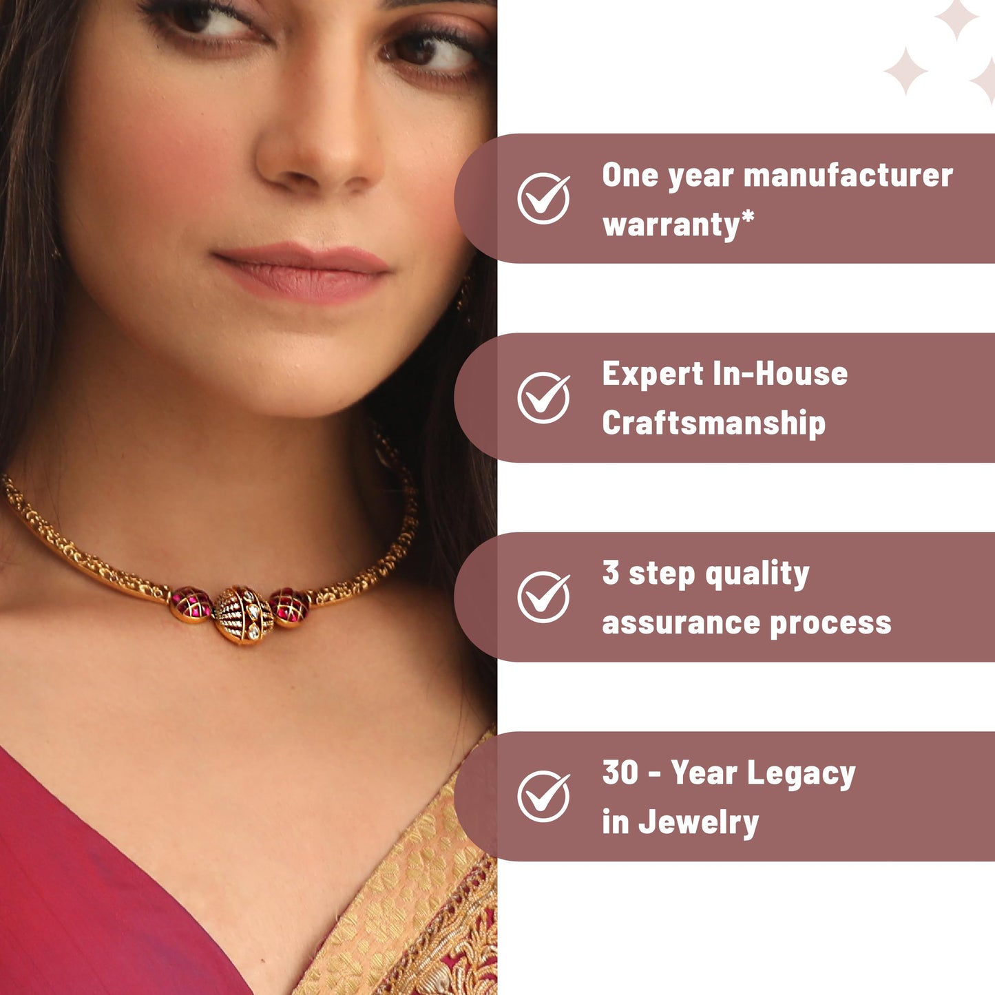 TARINIKA Sterling Silver Classic Choker Necklace with Antique Hasli Design(Gold-Plated) CZ Silver Necklace for Women Perfect for Ethnic occasions Indian jewelry sets for women (Round Kempu Jadau Hasli)