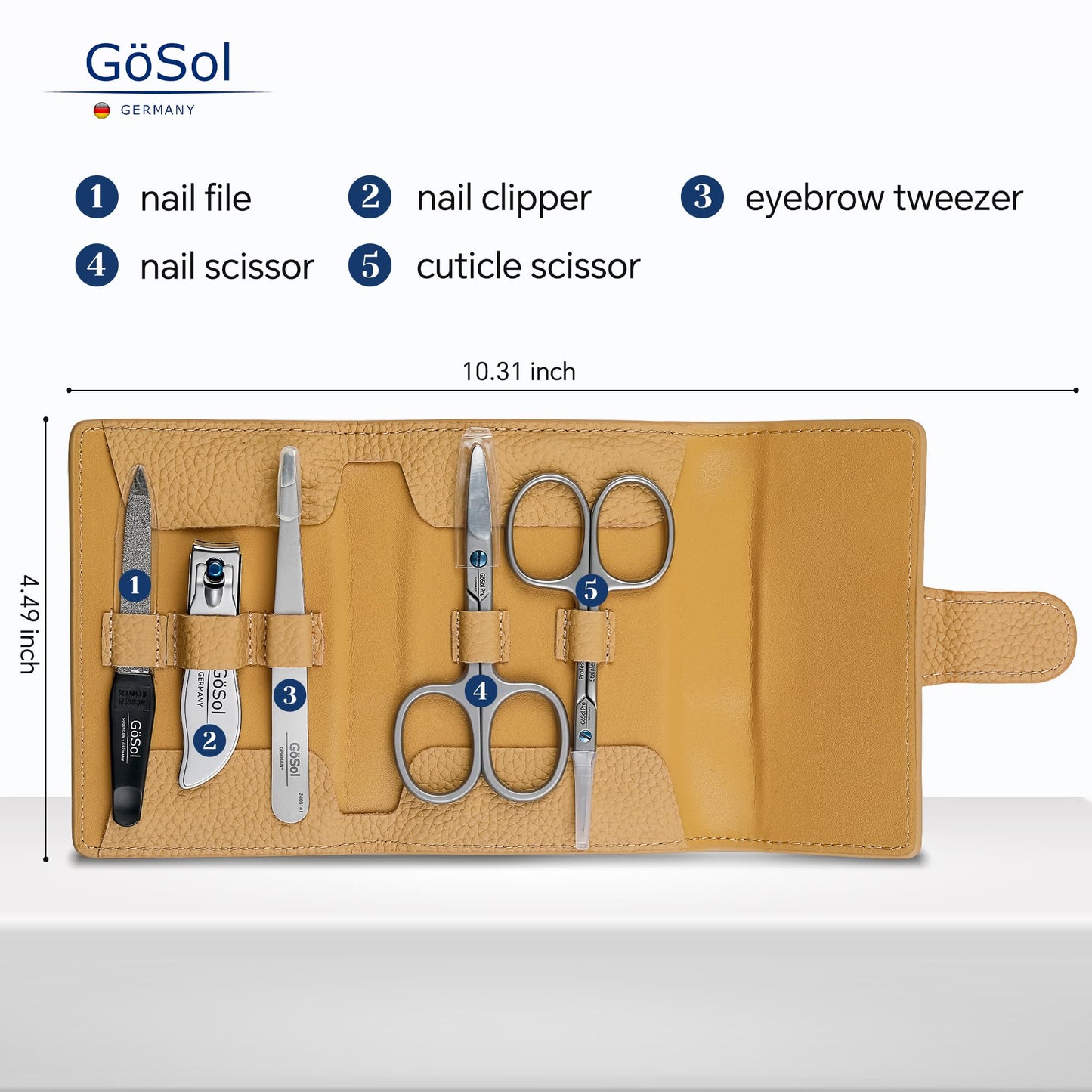 GÖSOL 5Stk. Manicure Sets Pedicure Kits Stainless Steel Nail Clipper Personal Care Tools with Full-Grain Leather Case