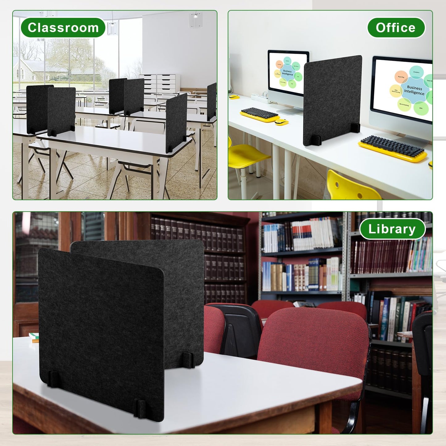 Kisston 6 Pack Acoustic Desk Divider Desk Partition 24 x 24" Stand Up Freestanding Desk Privacy Panel Noise and Visual Distractions Reducing Table Divider for Student Reception Area Office(Dark Gray)