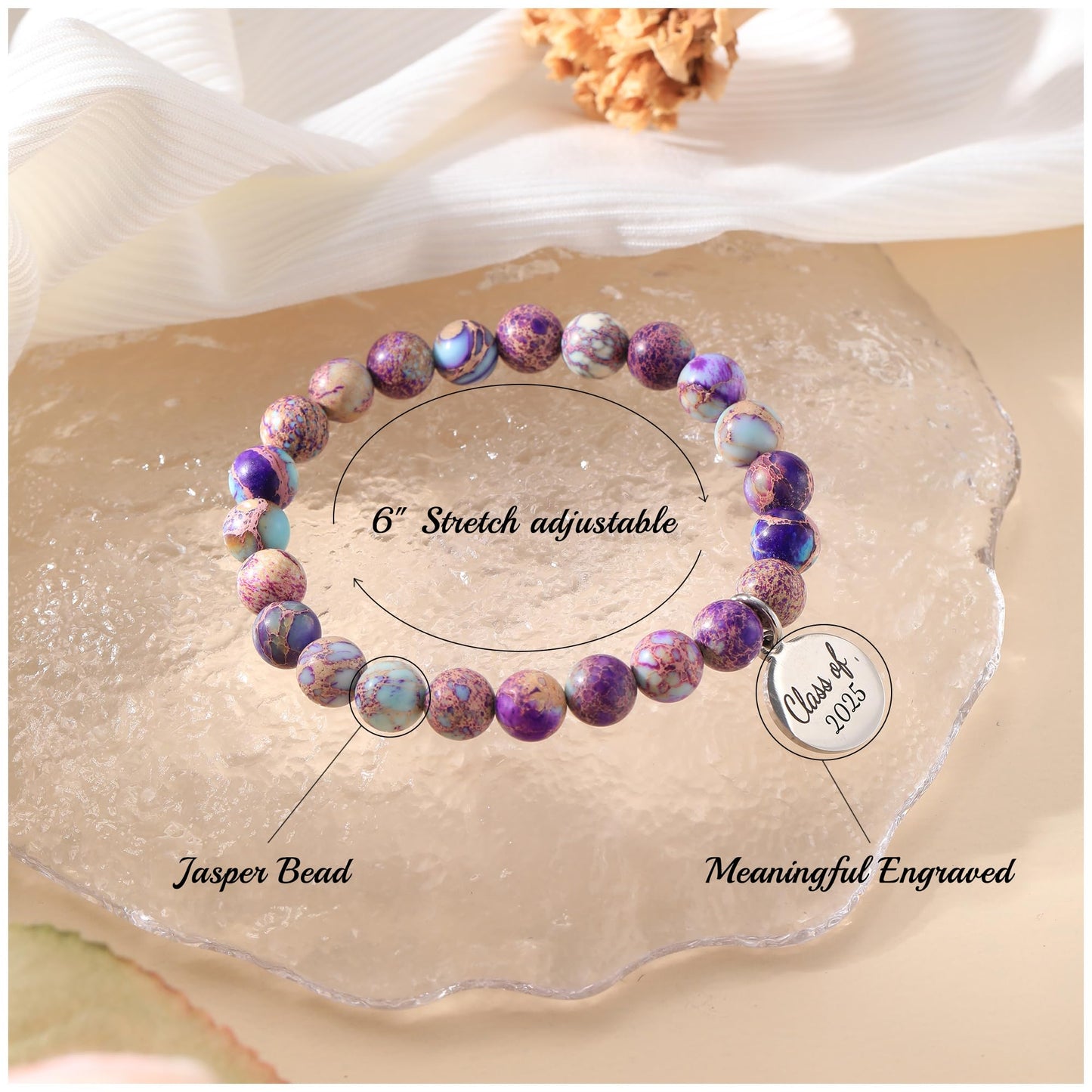 Sistble Graduation Bracelet Class of 2026 Gifts College Graduation Gifts The Adventure Begins Nature Stone Bracelets for Women Niece Daughter Graduations Jewelry