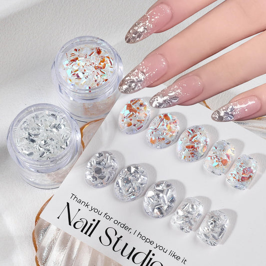 2 Boxes Holographic Nail Glitter Flakes Aurora Silver Irregular Nail Sequins Opal Chameleon Chunky Nail Decoration Nail Foil Manicure Accessories Nail Craft for Salon Art DIY
