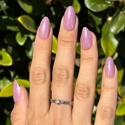 PRETTY GIRL Press-On Nails by Lavaa Beauty | Short Almond | Lilac Purple Shimmer Almond Nails