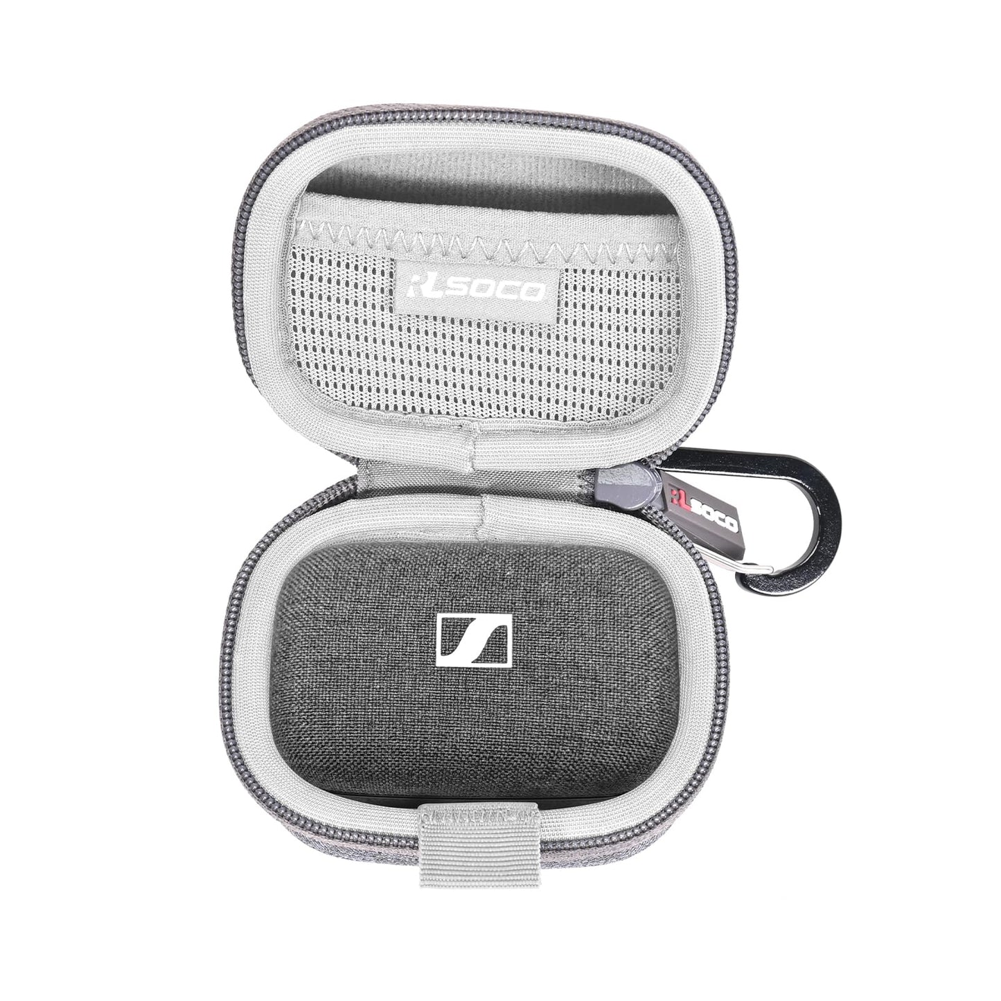 RLSOCO Hard Case for Sennheiser Momentum True Wireless 4/3 Smart Earbuds - Grey | Shockproof, Dustproof, Water-Resistant Storage Pouch with Sturdy Metal Hook (Case Only)