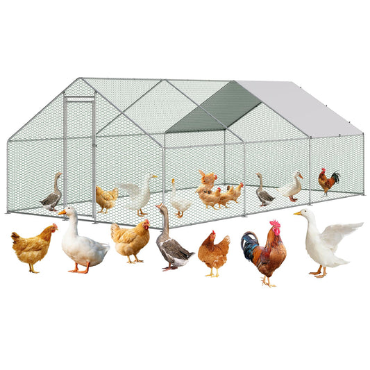 Garvee Large Metal Chicken Coop, Chicken Coop Run, Outdoor Chicken Pen with Waterproof & Anti-UV Cover, Large Chicken Run for Outdoor Farm Yard (19.7 ft L x 6.6 ft W x 6.6 ft H)