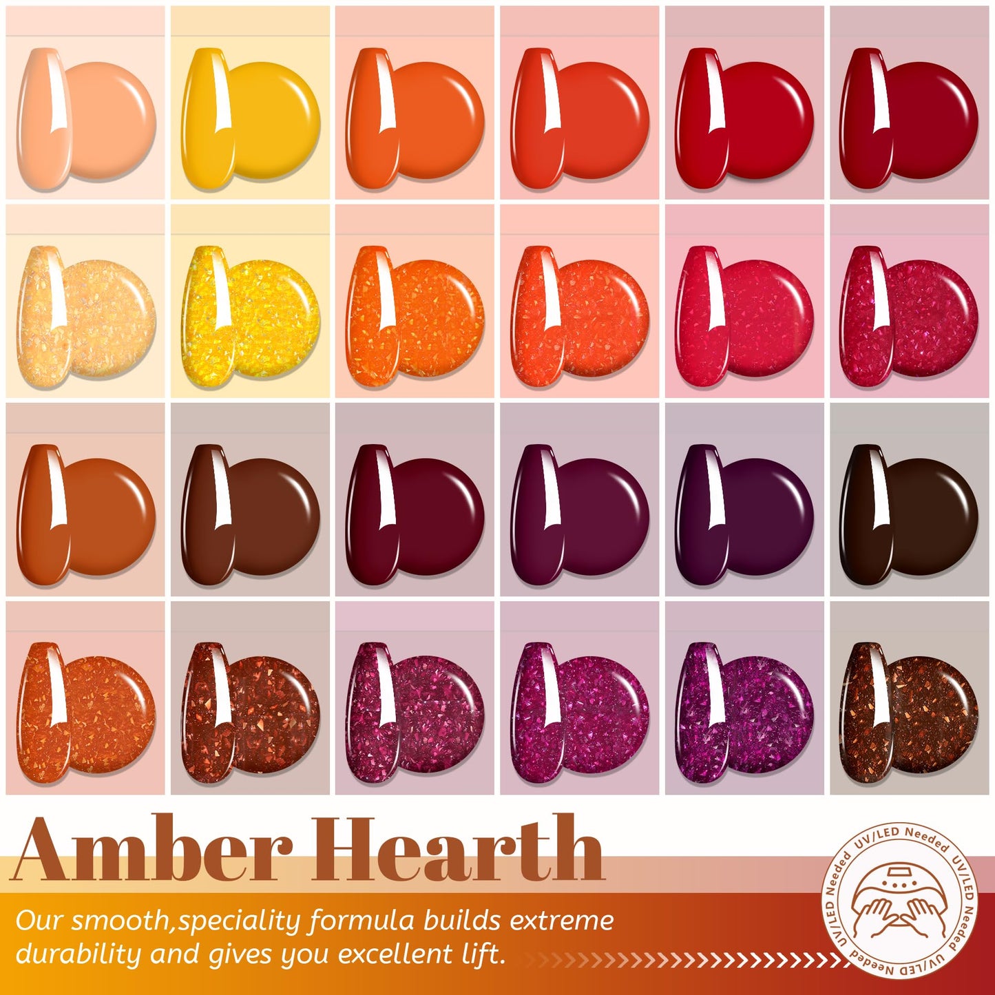 ABAC Fall & Winter Solid Gel Nail Polish Set Orange Yellow Burgundy Red Brown Purple Glitter Colors w/Pro Brush No-Spill,Hema-Free Gel Nail Kit Gifts for Women All Season