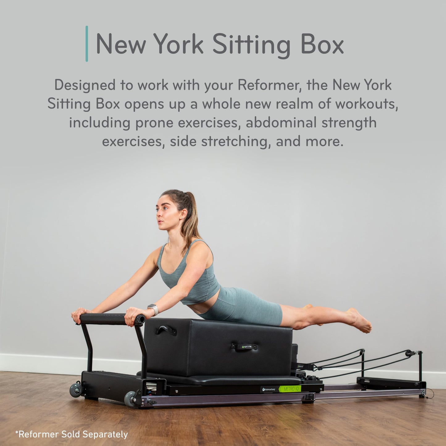 Balanced Body New York Sitting Box for Pilates Reformer, Pilates Equipment for Home Workouts and Professional Studio Use, Fits All Balanced Body Wood Reformers and Metro IQ Reformers
