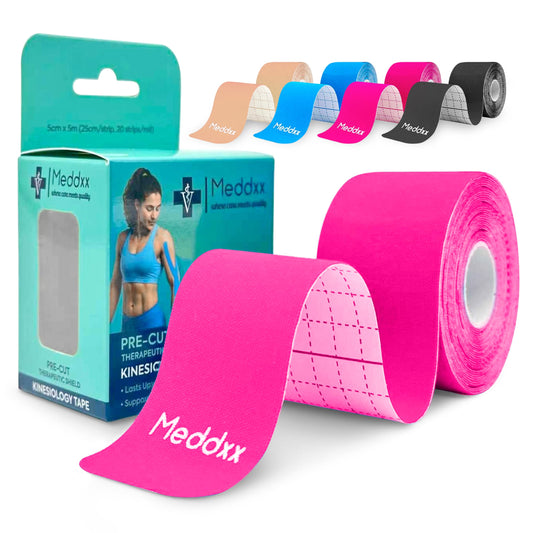 Kinesiology Tape Precut Strips - Synthetic Waterproof Athletic Tape for Muscle & Joint Support, Durable Reflective Sports Tape, Latex-Free, 25cm Strips, 20 PCS/Roll (Pink)