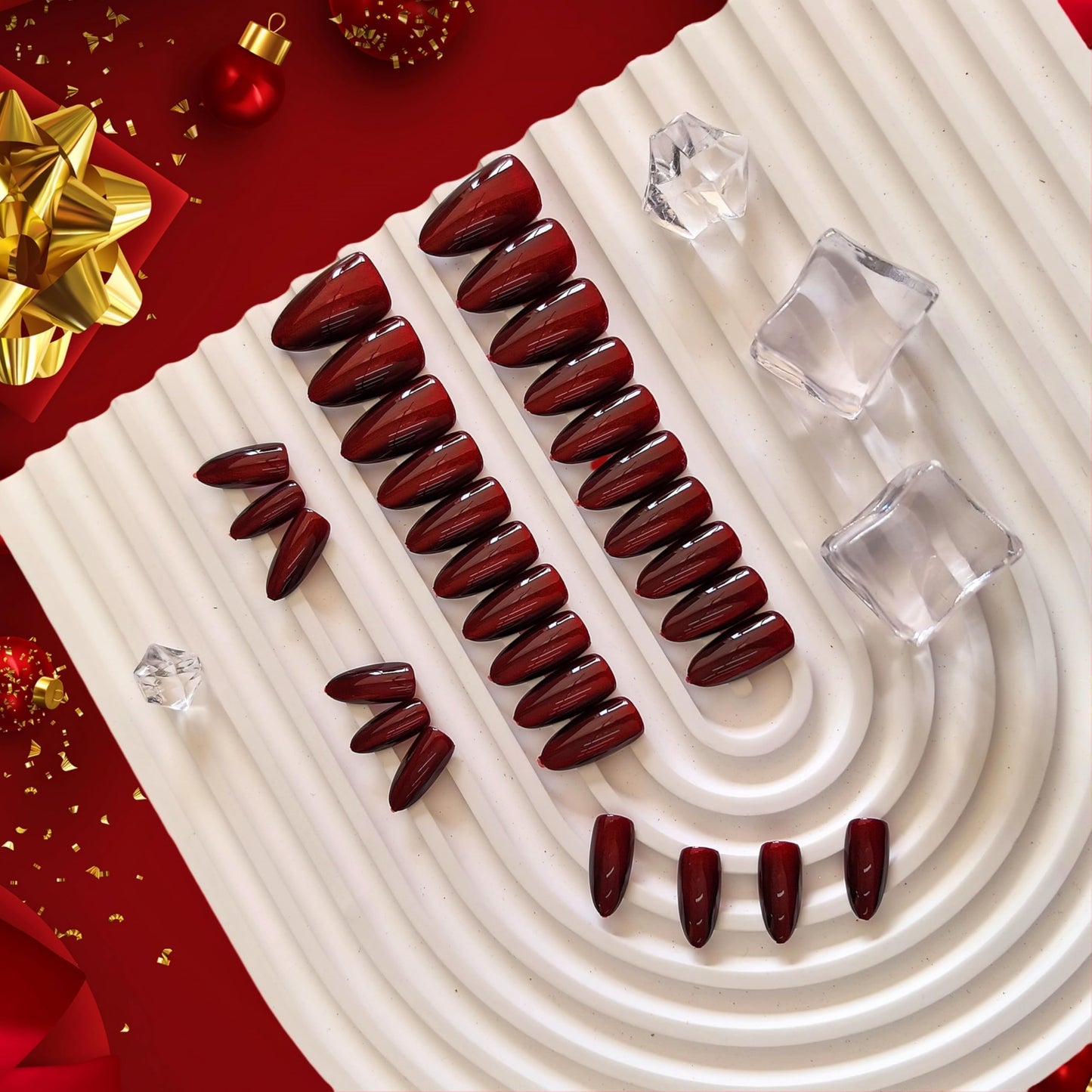 KQueenest Burgundy Cat Eye Press on Nails Medium Almond Shape & Sheer Press on Nails Short Oval For Women Girls Daily Party Decoration in 54 Pcs