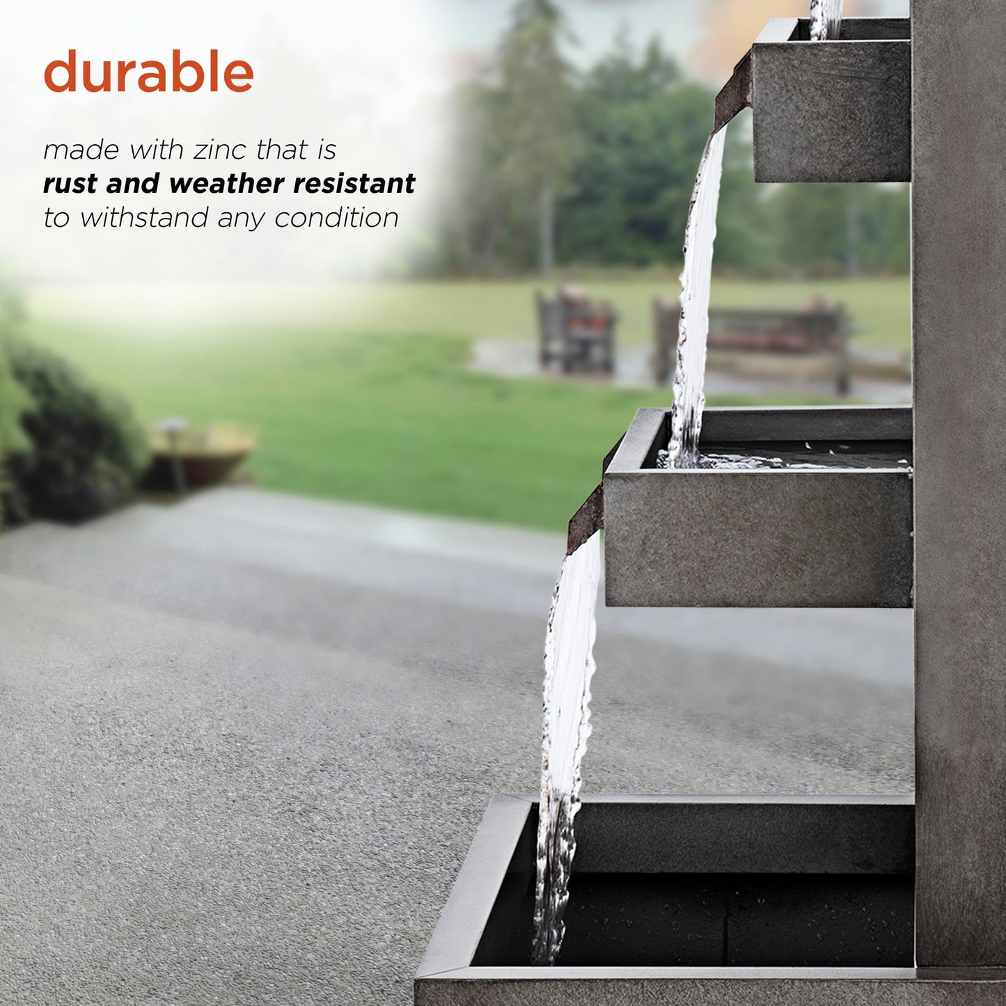 Alpine Corporation 43" Tall Multi-Tier Waterfall Fountain - Industrial Style Water Feature for Garden, Patio, Yard, Backyard, Relaxing Water Flow, and Serene Landscaping, Gray
