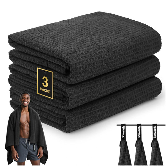 SOOWASH Microfiber Sweat Towel Quick Dry Lightweight Absorbent 3 Pack，Fast Drying 27‘’ X 55‘’ Negative Ions Odorless Gym Towels for Men & Women Yoga Sports Travel Outdoor Camping Gym (Large Black)
