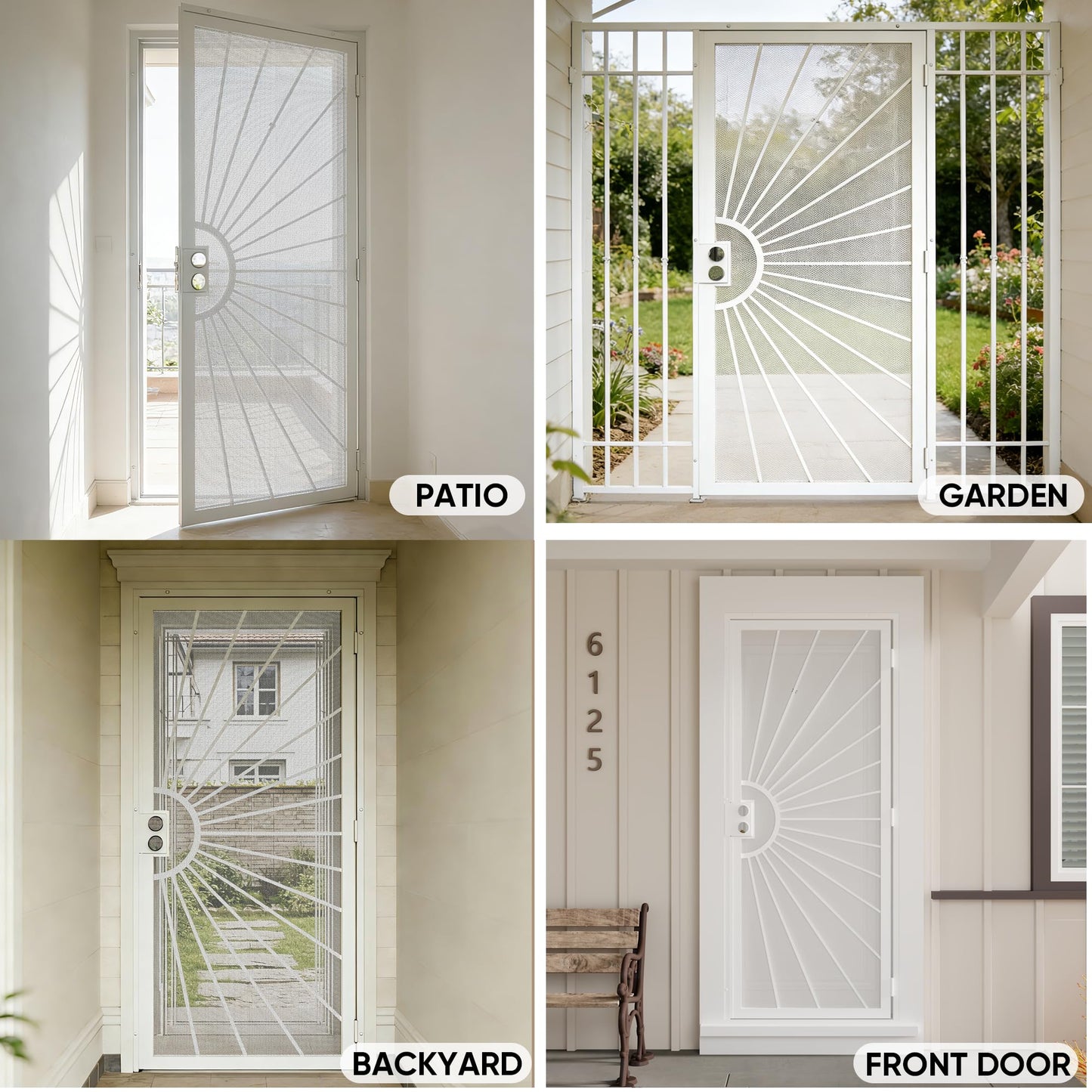 JUBEST 36 in. x 80 in. Security Door, Exterior Front Entry Door, Outswing Steel Security Door with Metal Screen, Powder Coated White, No Lock