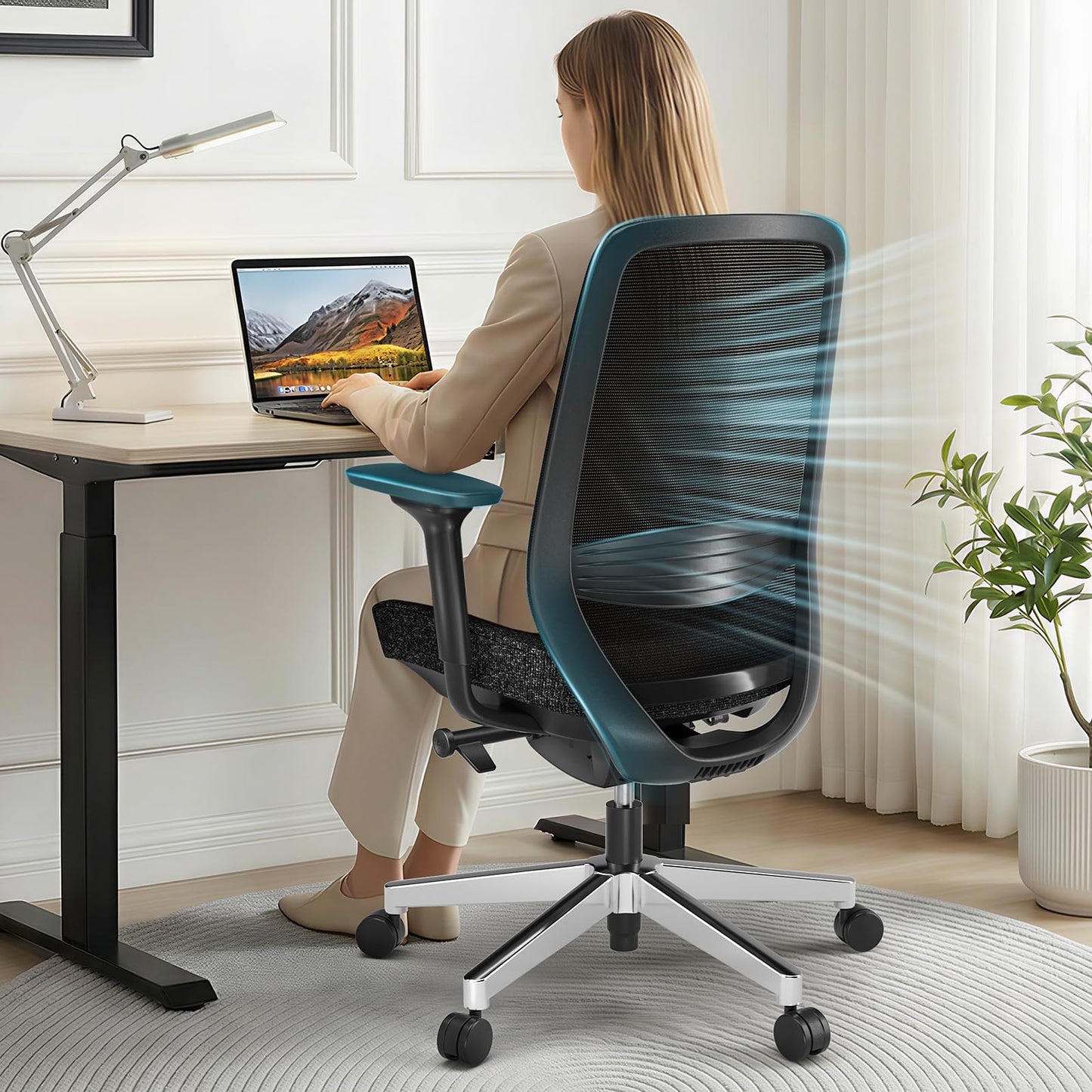 ErgoSift Ergonomic Office Chair - High-Back Mesh Desk Chair with Adjustable Lumbar Support 4D Armrests for Long Hours Sitting Black
