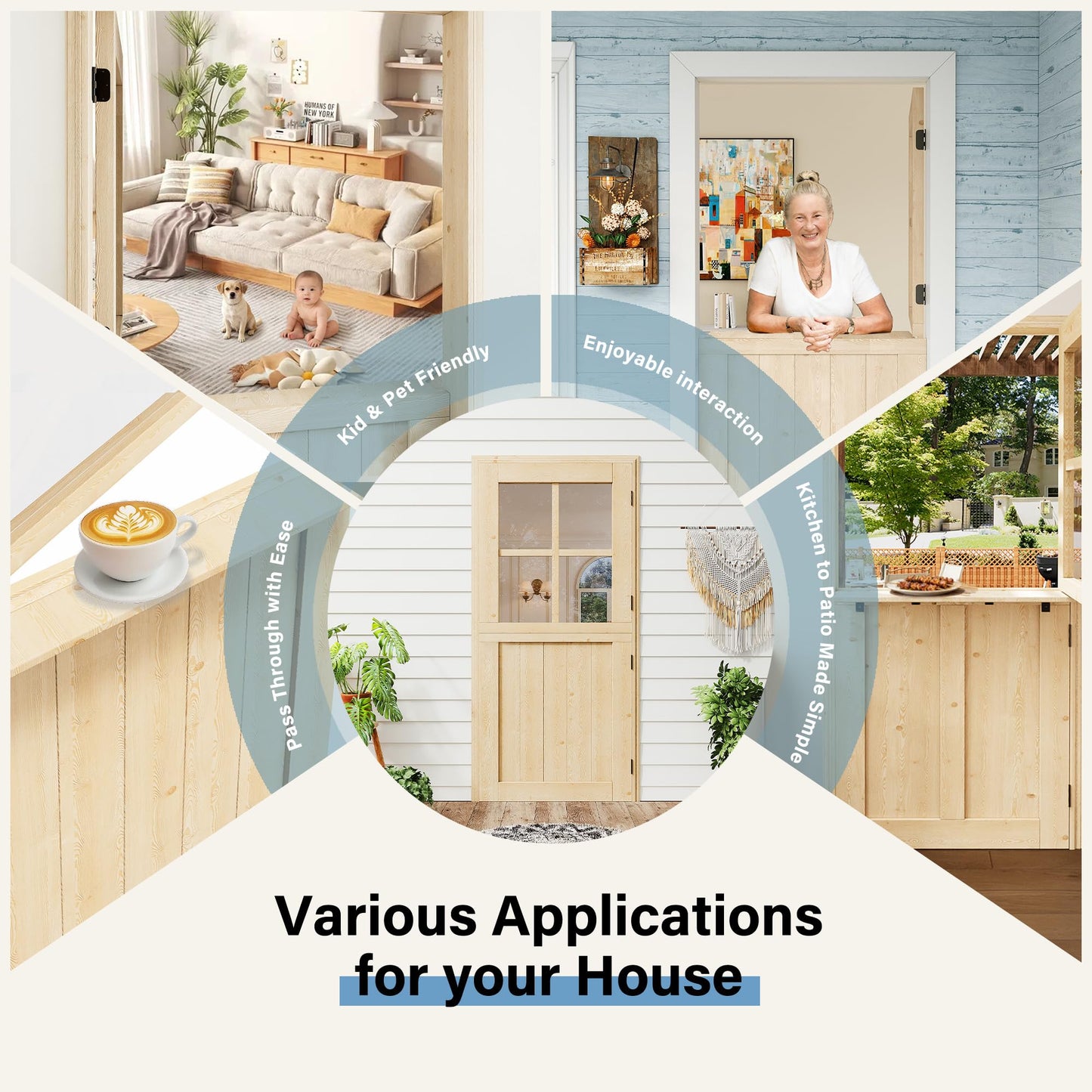 Floating Wood Shelves Dutch Door, 1.75" Pine with 4-Lite Glass Split Half Door for Exterior Front Entry, Patio Doorway & Interior Pantry/Back w/ 32" x 80" Doors Slab+1 Shelf+4 Hinges+1 Latch