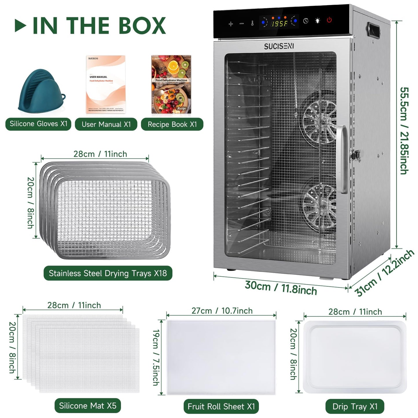 Food Dehydrator Machine 18 Stainless Steel Trays 1000W Commercial Food Dehydrator with 24H Digital Timer LED Temperature Control Food Dryer Beef Jerky Maker for Dehydrated Meat Fruit Herb
