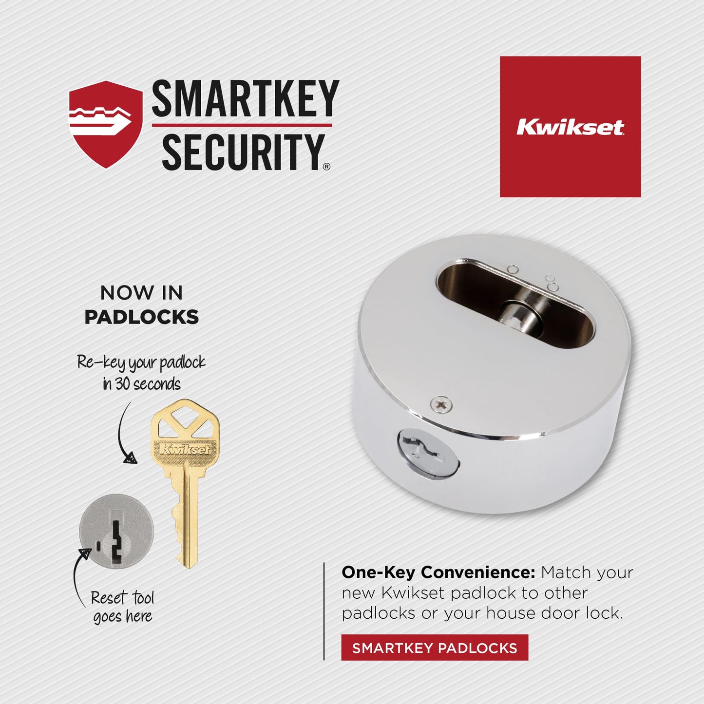 Kwikset SmartKey Re-Keyable Hidden Shackle Padlock, Hardened Steel, High Security Van and Gate Lock, 2-7/8 in Body, 1 Pack, Silver