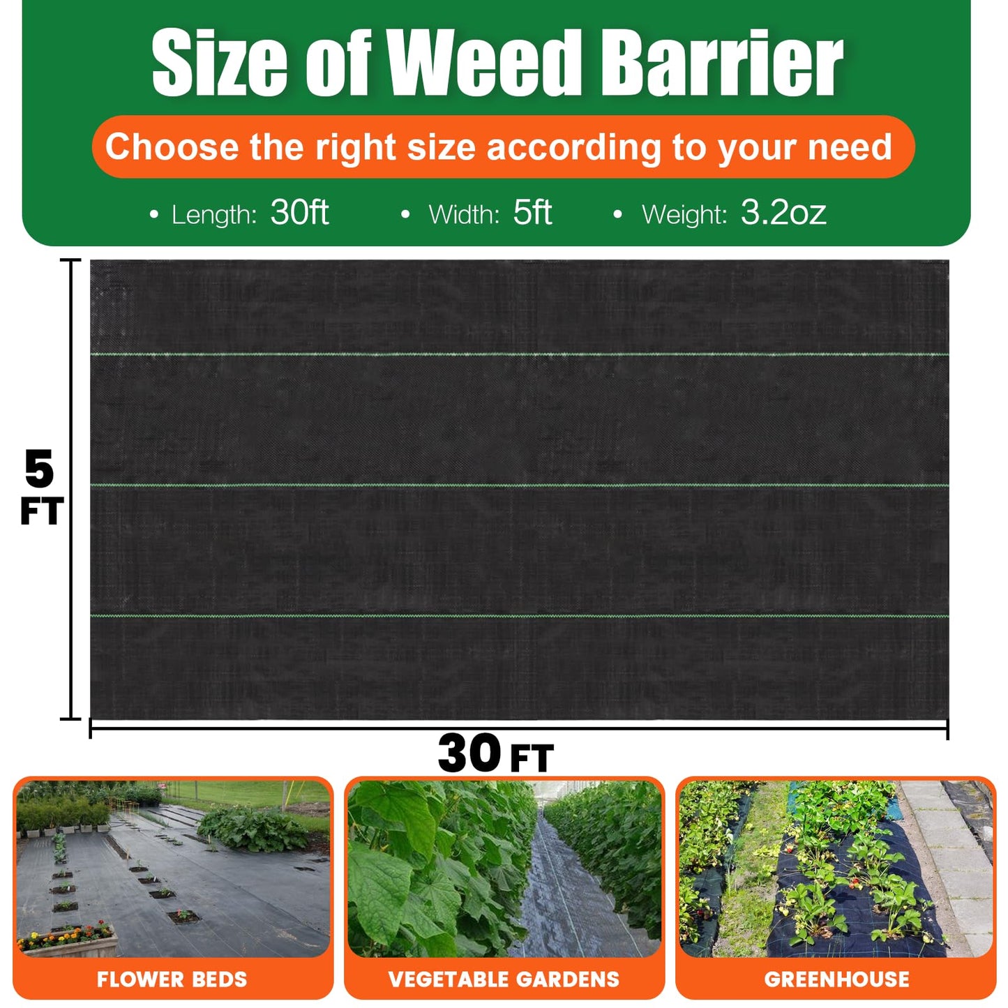 GRASSCLUB 5 x 30 Feet Weed Barrier Fabric Garden Landscape Weed Blocker Woven Fabric Heavy Duty Ground Cover Mat