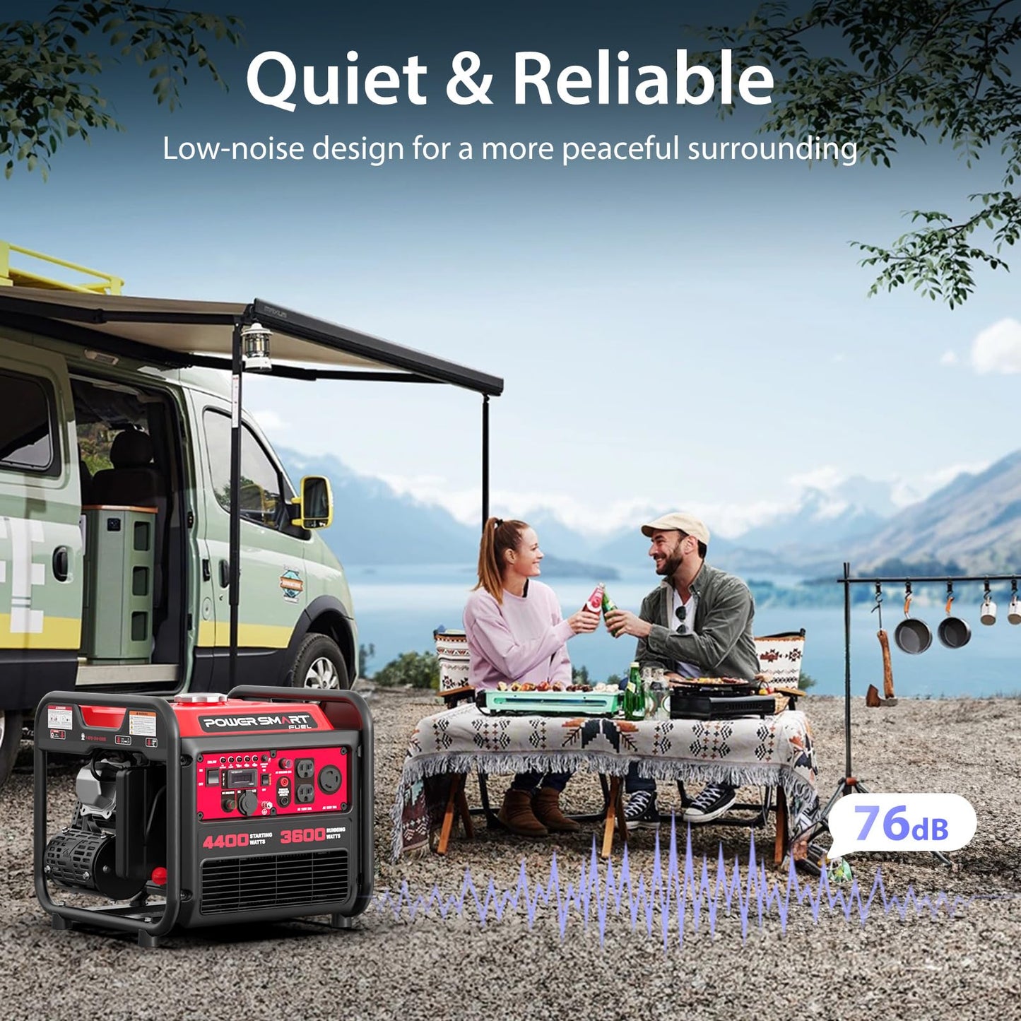 PowerSmart 4400W Open Frame Inverter Generator, Gas Powered, CO-Sensor, Lightweight & Quiet for Home Use and Emergency Backup, Camping, EPA Compliant