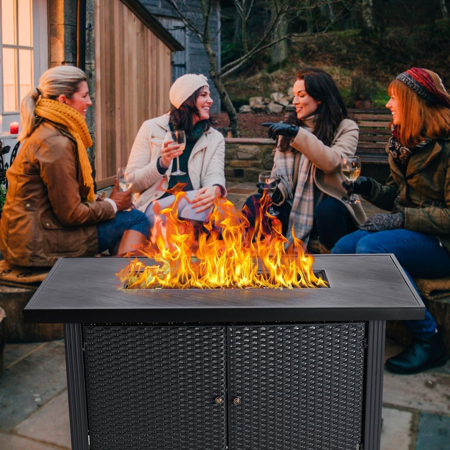 52" Propane Fire Pit Table, 50000BTU Rectangle Fire Table with Cover & Rain Cover, Sturdy Steel and Iron Fence Surface, CSA Safety Certified, Companion for Your Garden (Enlarged Version)