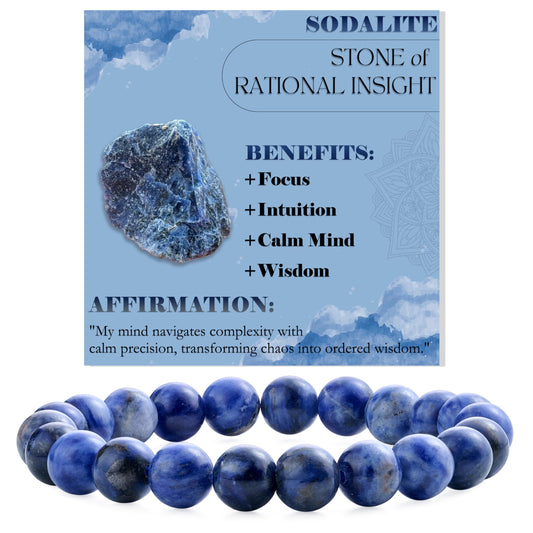 Sodalite-Clear Insight & Authenticity-8mm Beaded Bracelets for Women Handmade Semi Precious Natural Stone Stretch Elastic Jewelry Yoga Protection Gifts