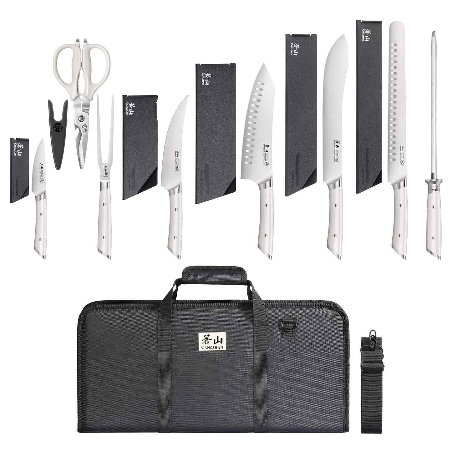 Cangshan HELENA Series German Steel Forged BBQ Knife Set (White, 9-Piece Bag Set)
