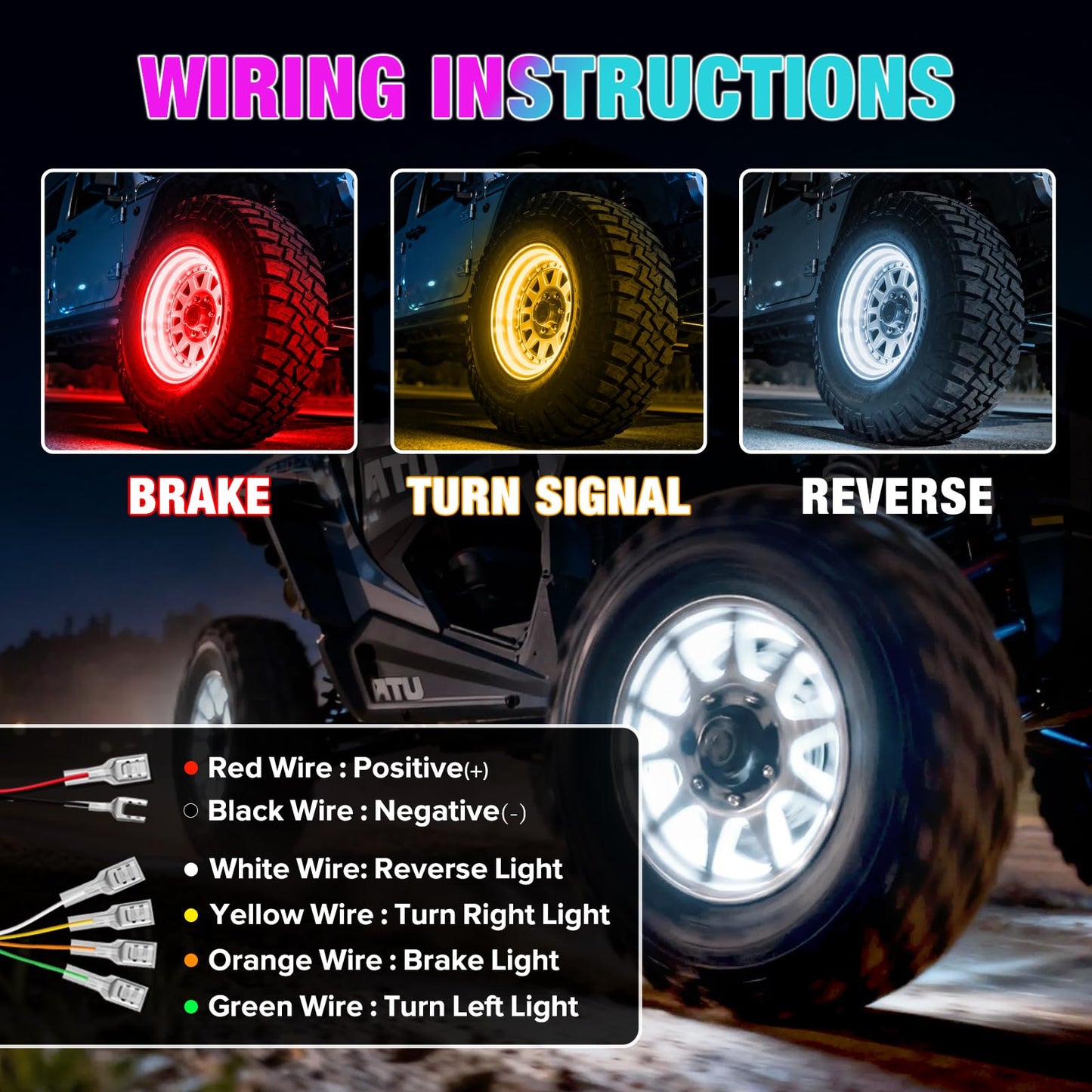 Beatto 15.5 inch Double Row Wheel Ring Light Kit w/Turn Signal and Braking Functionand Can Controlled by Remote and app Simultaneously with Lock Function