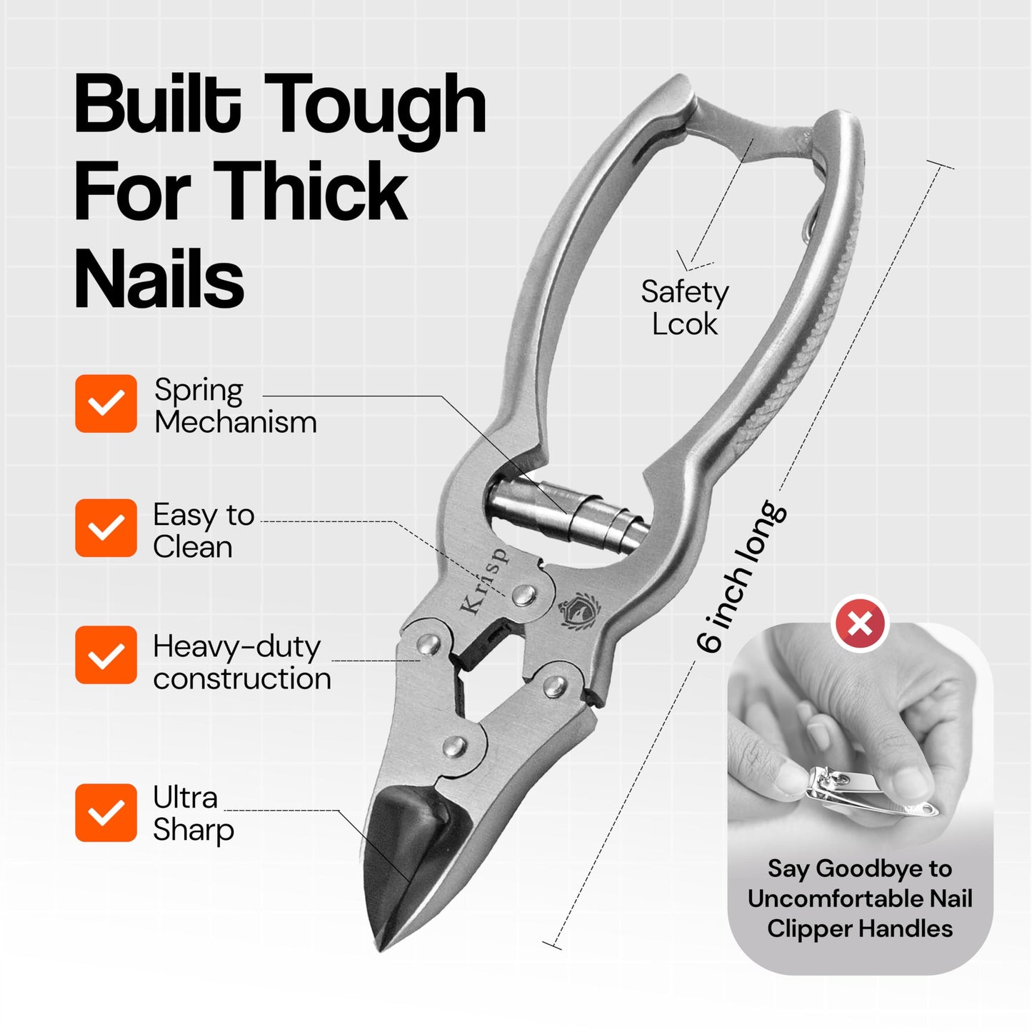 Toenail Clippers for Thick Ingrown Toenails - Professional Podiatry Nail Cutter Fingernail Clipper Trimmer Heavy Duty Surgical Grade Stainless Steel Men Seniors Adults Podiatrist Tool Krisp Beauty