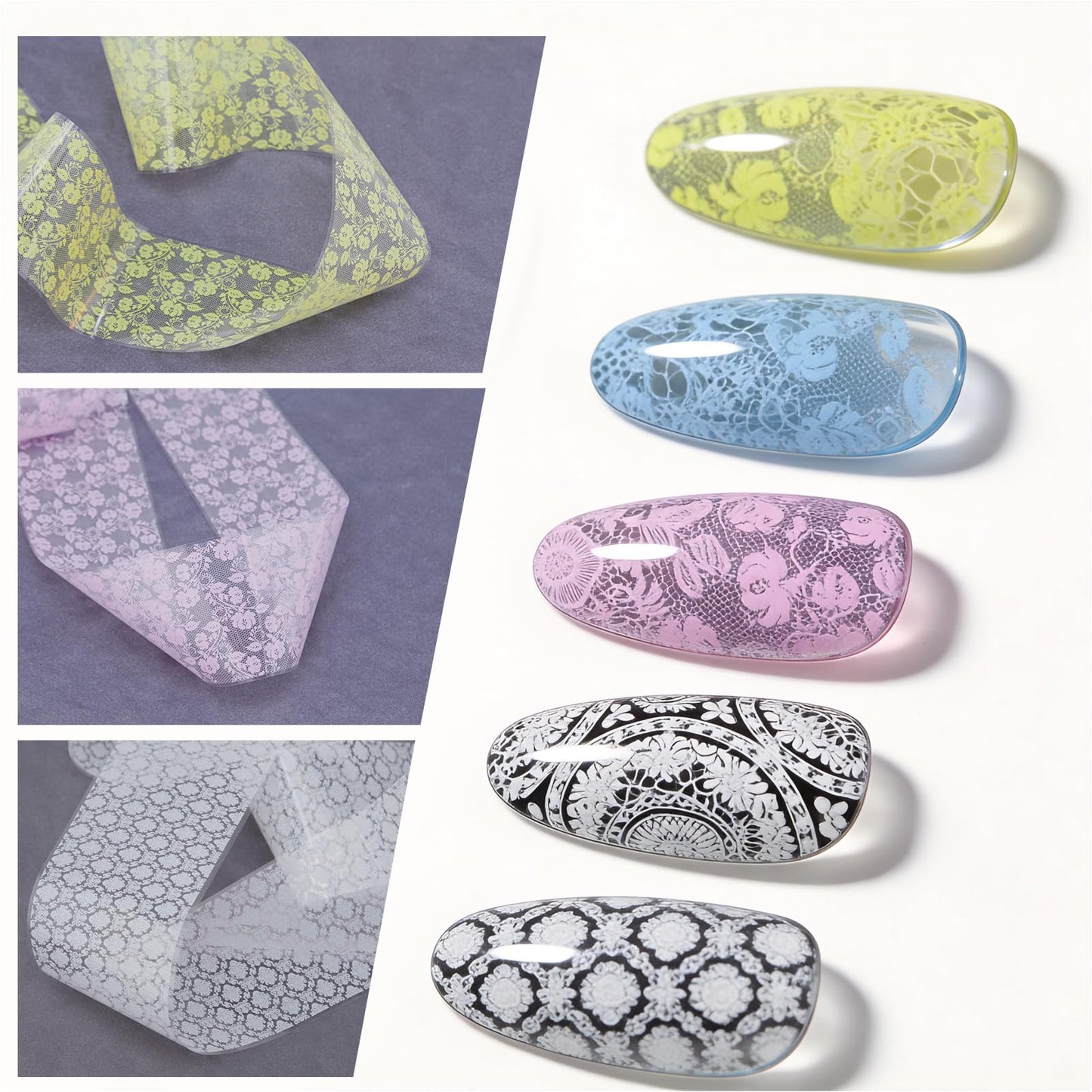 JERCLITY 10 Rolls Purple Blue Yellow White Lace Flower Nail Foil Transfer Stickers Nail Art Wraps