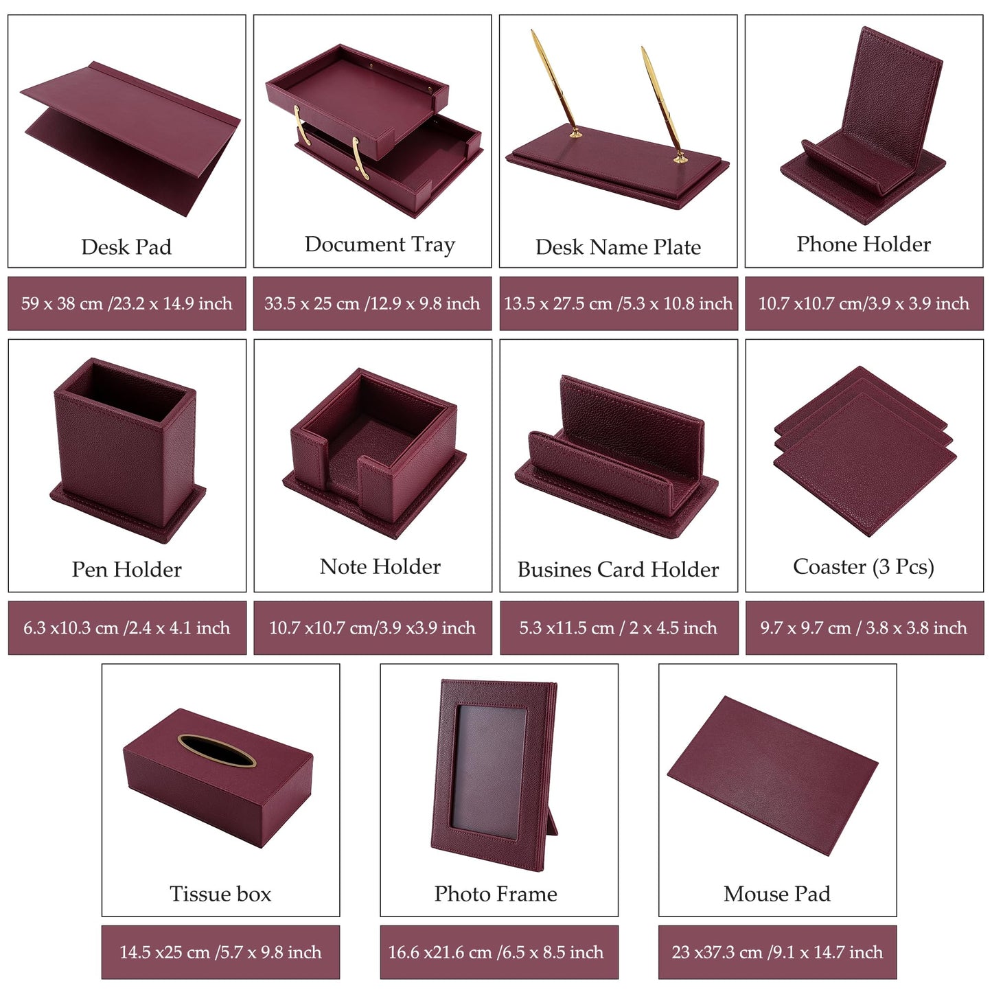 RitPin Desk Set,15-Piece Leather Desk Organizer Set, Executive Office Accessories with Desk Pad & Blotter, 2-Tier Tray, Pen Holder & More, Professional Office Desk Decor & Gift Set (Burgundy)