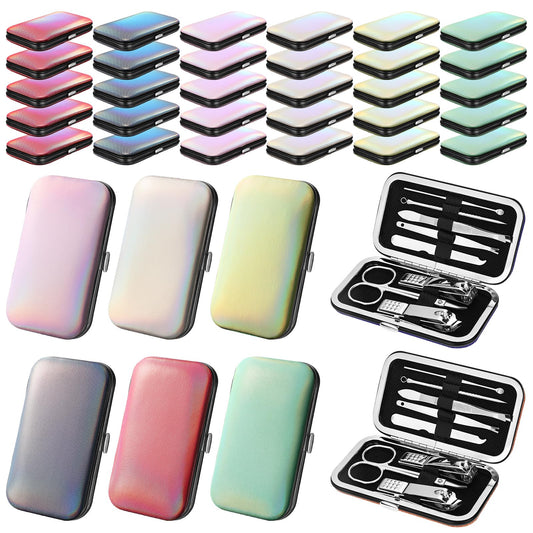 Leriton 30 Sets Bulk Gifts for Women Manicure Set Bulk Professional Nail Care Kit Nail Clippers Kit 8 in 1 Stainless Steel Pedicure Set with Travel Case for Women Men(Iridescent)