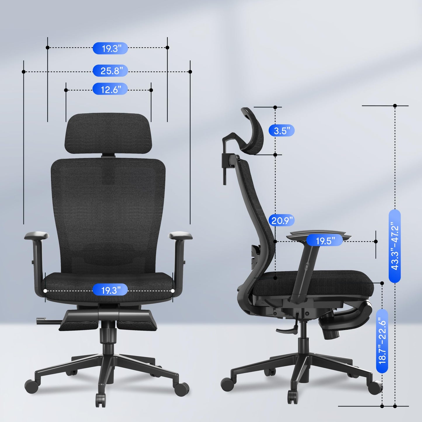 FLEXISPOT OC3 Cloud Ergonomic Office Chair with Footrest, High Back Computer Chair with Adjustable Lumbar Support/3D Headrest, Desk Chairs for Home Office Gaming Working, Black,Foam Seat,Cloud-F