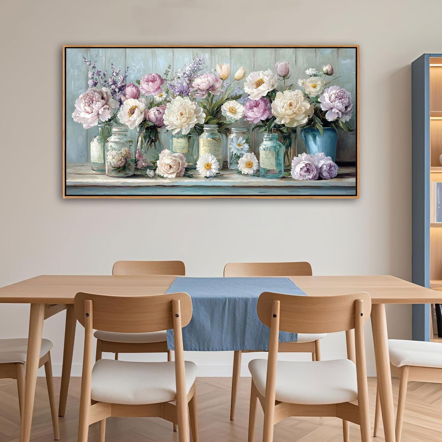 yiijeah 40x20 Inches Poster Frame Wall Art - Purple and White Flower Vase Painting Bright and Fresh Pictures Suitable for Living Room Bedroom Office Home Decoration