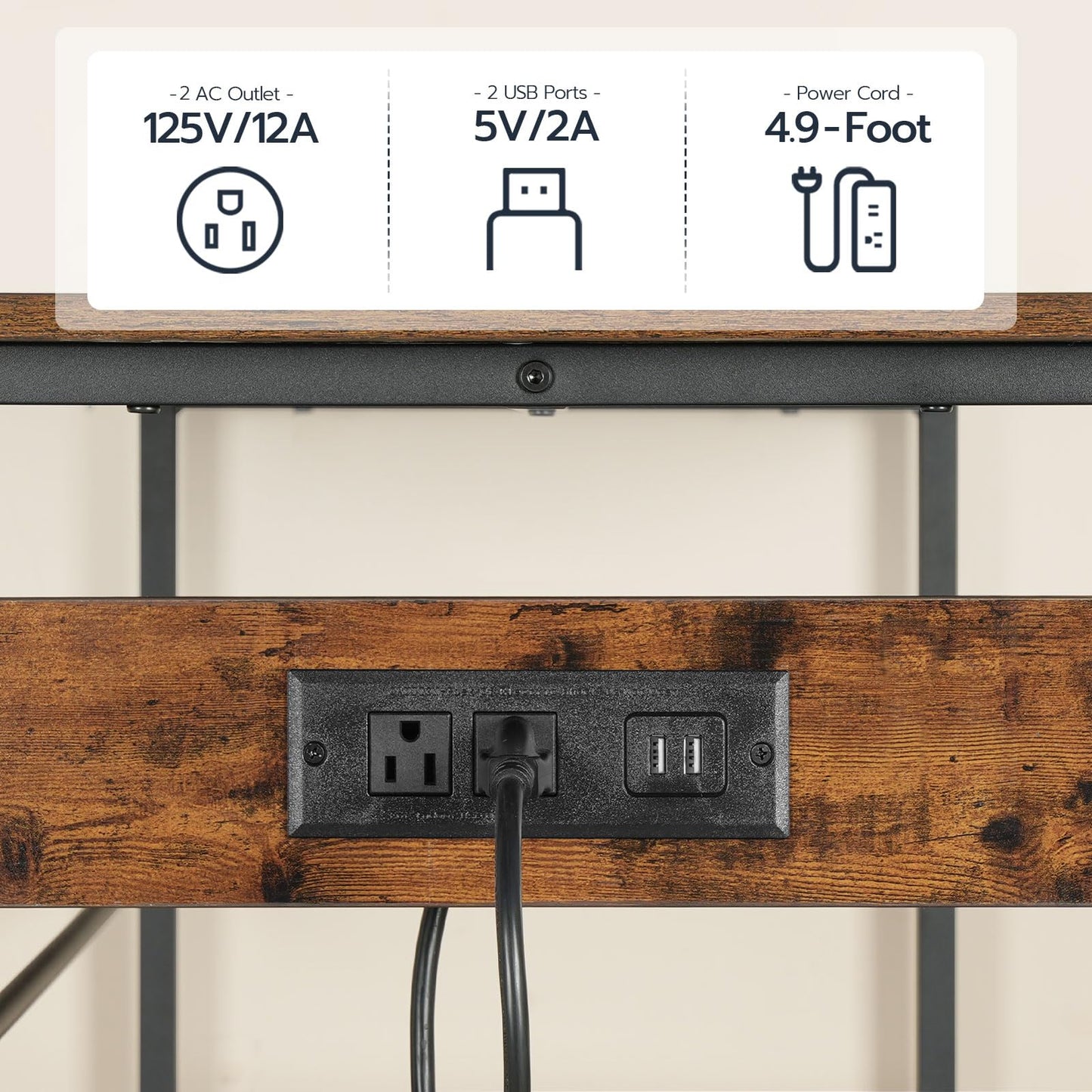 HOOBRO Kitchen Island with Storage, Kitchen Island Table with Power Outlet, 47.2" L 3 Tier Kitchen Counter and Microwave Stand, for Home, Kitchen and Dining Room, Rustic Brown and Black BF120UZD01