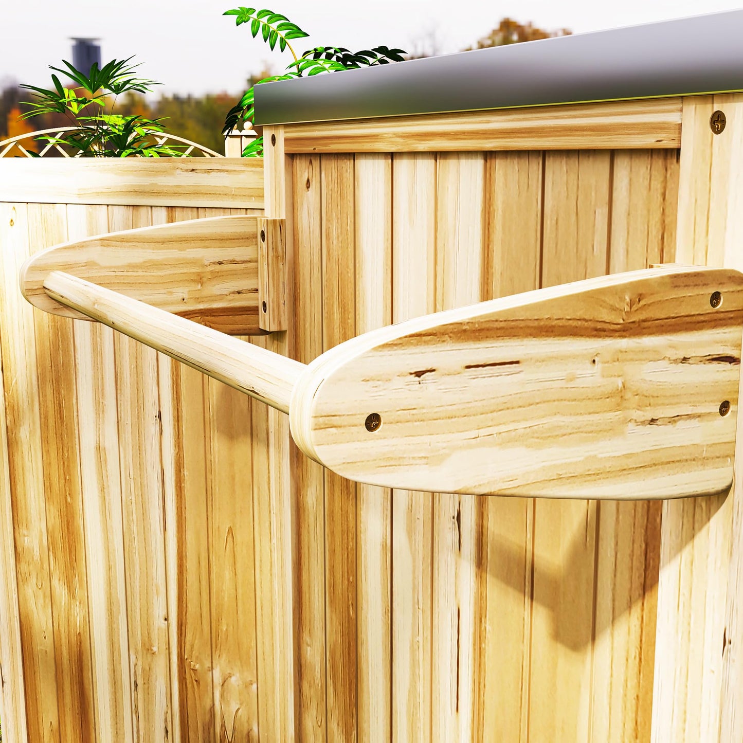 Outsunny Outdoor Grill Cart with Wheels and Storage Cabinet, Solid Wood Outdoor Kitchen Island with Stainless Steel Top, Movable Bar Cart for BBQ and Camping, Spice Rack and Towel Holder, Natural Wood