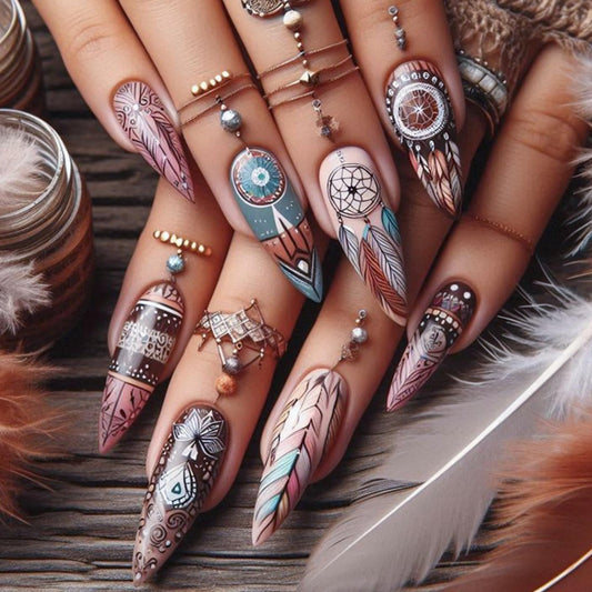 Almond Press on Nails Long Fake Nails Brown Artificial Nail Cute Stick on Nail 24pcs