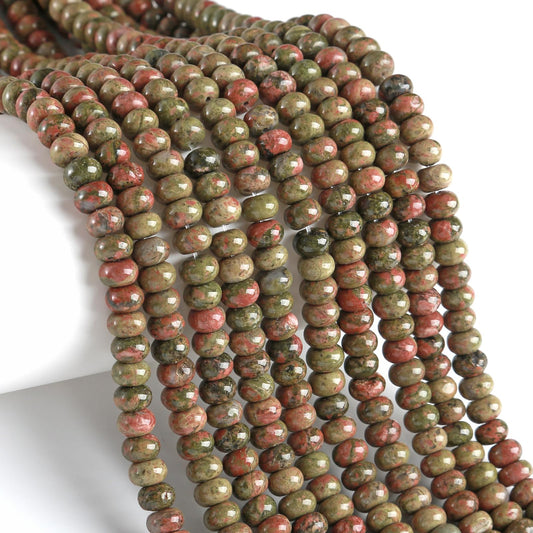 5x8mm 76pcs Natural Stone Unakite Rondelle Spacer Loose Beads Abacus Disk Stone Round Loose Gemstone Beads for Jewelry Making DIY Bracelet Necklace