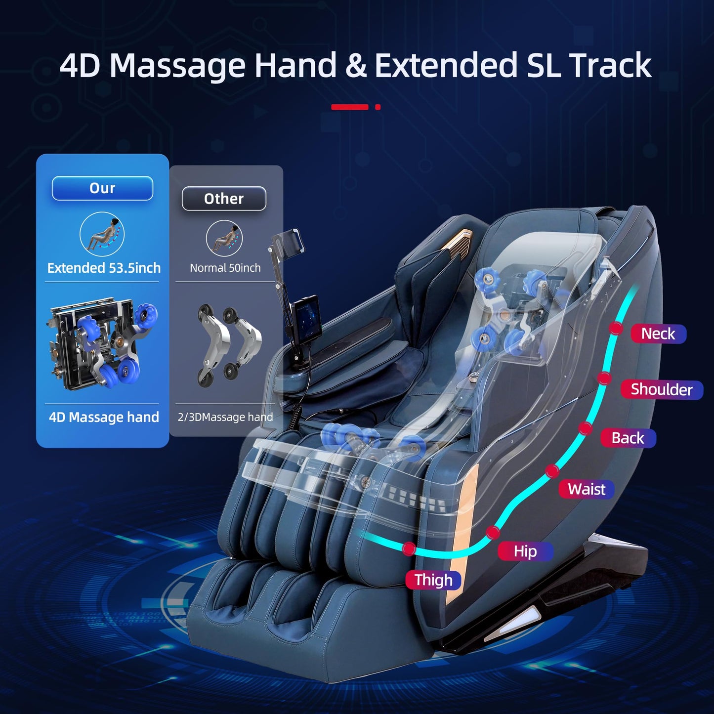 4D Massage Chair Full Body Zero Gravity SL-Track Real Relax Massage Chair Recliner-Shiatsu,Heat,Calf-Extension,20-Massage Technique,Thai Yoga Stretch,Foot Roller,AI Voice,Touch Screen,Wireless Charge