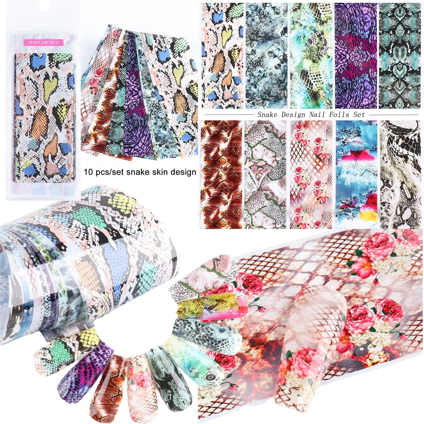 60 Pieces Nail Art Transfer Foils,Mixed Designs - White Black Lace, Flowers, Leopard Print, Marble, Snake Print Patterns, 1 Pcs Nail Art Engraving Pen Silicone Pen, 4 * 20cm