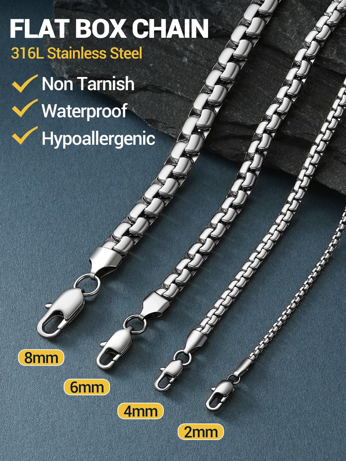 PROSTEEL Stainless Steel Silver Chain for Men 8mm Sleek & Functional Mens Chain Necklace Hip Pop Chunky Chain
