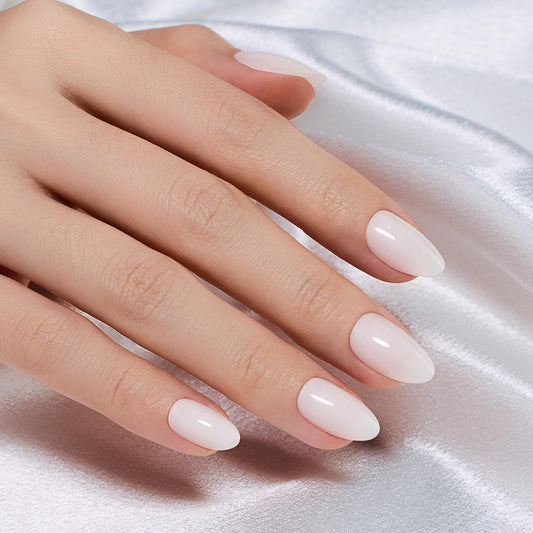 Beetles Milky White Press On Nails Short Almond, Gel Painted Natural White Soft Gel Press Ons, 32Pcs 16 Sizes Reusable Fake Nails Kit with Nail Glue, 60 Adhesive Tabs Gift for Women