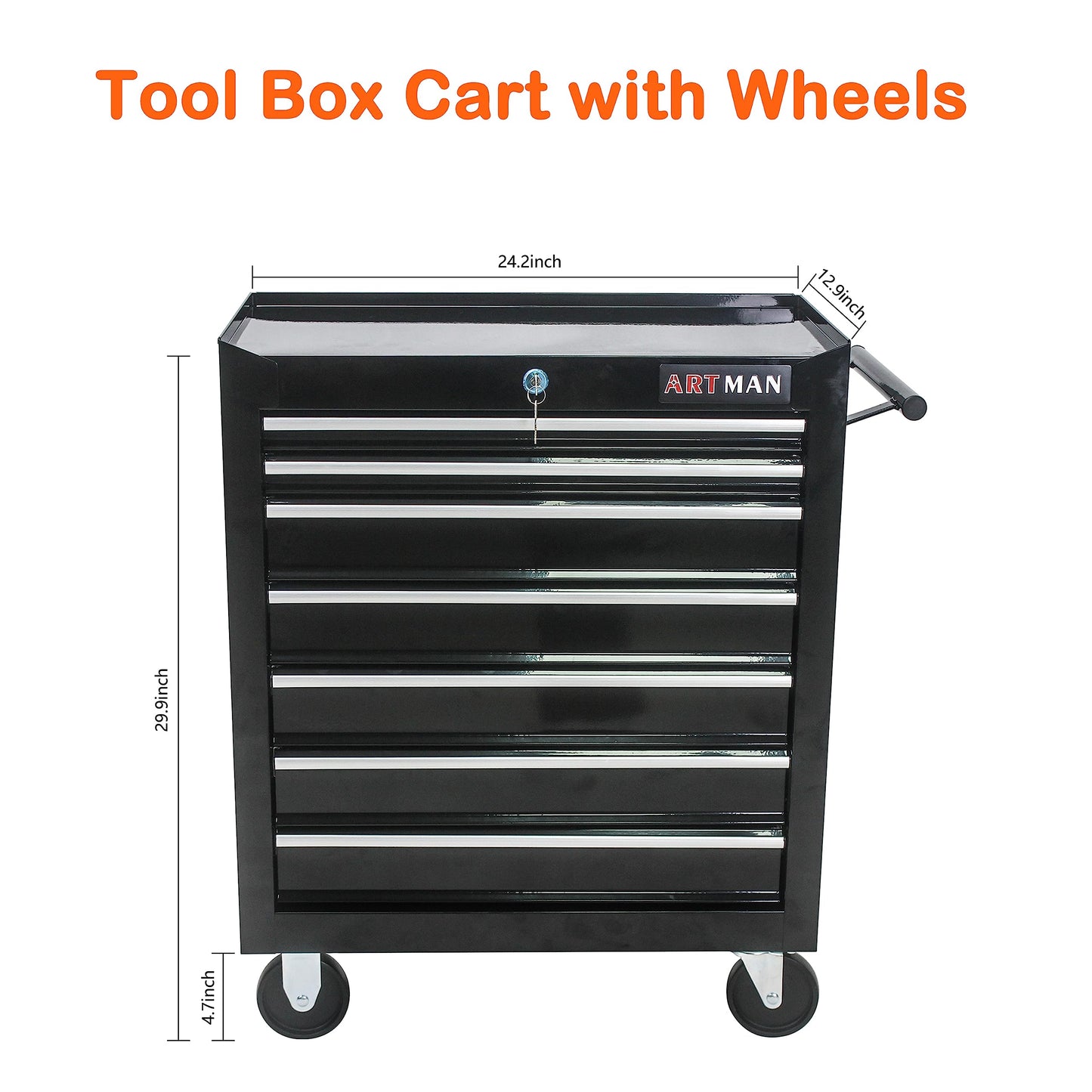 nifoti 7 Drawers Tool Cart on Wheels,Multifunctional Rolling Tool Chest Tool Storage,Drawers Rolling Tool Trolley Organizer Tool Case for Garage,Warehouse,Workshop,Repair Shop (7 Drawers-29.9"H-Black)